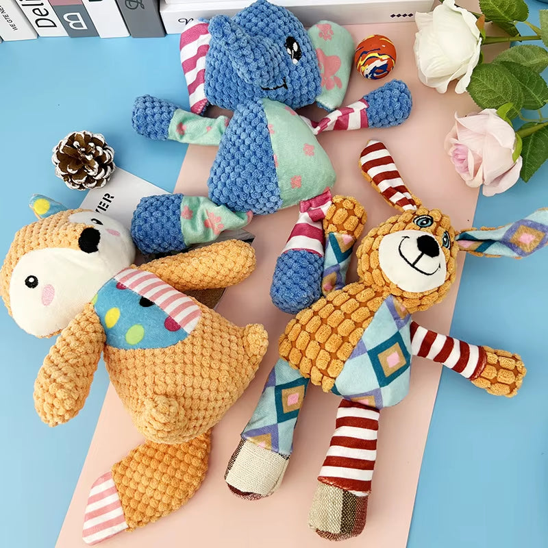 Squeaky Plush Cat Dog Puzzle Toys Puppy Animals Bite Chew Interactive Toys Cute Soft for Pet Teeth Cleaning Small Medium Dogs